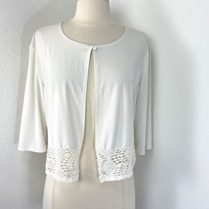 Vintage Michelle Lynn White Cardigan Large Open Front Whimsy Fairy Boho Peasant